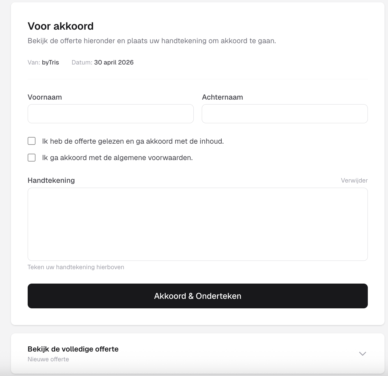 Client opening a proposal to review and sign